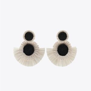 NWT. Zara Ecru Textured Circular Drop Earrings with Contrasting Coloured Beads.